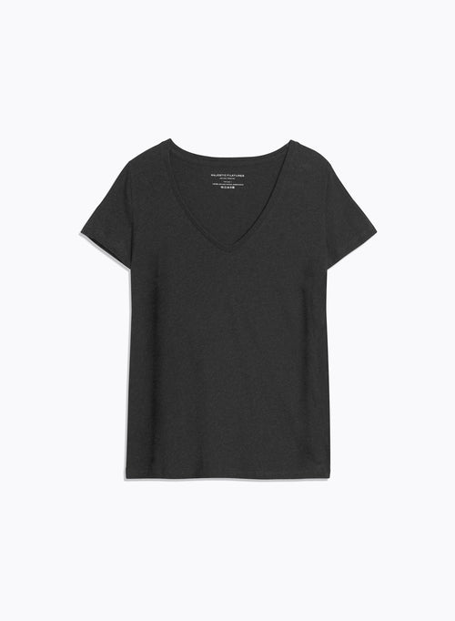 T-shirt Noir chiné Julia Manches Courtes Col V en Deluxe Coton - MAJESTIC FILATURES