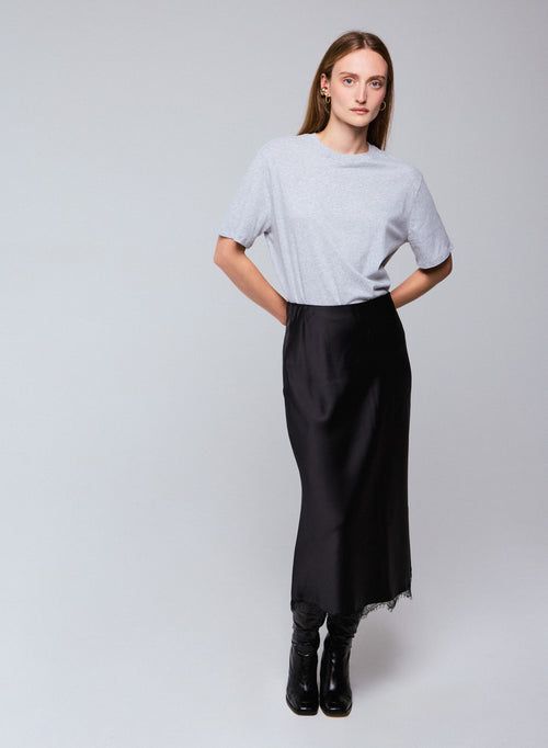 Grey Round Neck Short Sleeves T-shirt in Deluxe Cotton - MAJESTIC FILATURES