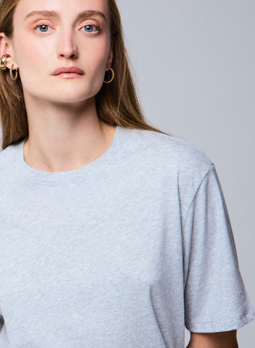 Grey Round Neck Short Sleeves T-shirt in Deluxe Cotton - MAJESTIC FILATURES
