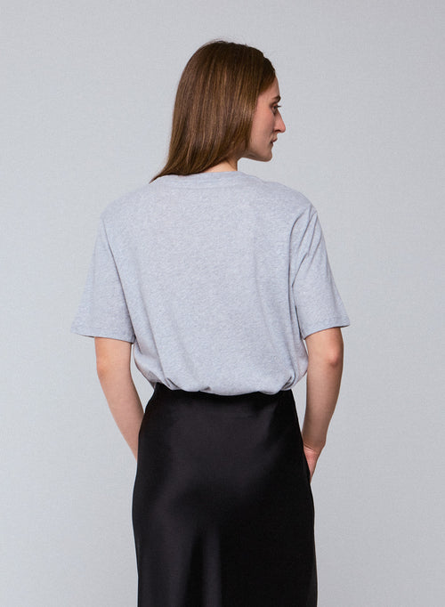 Grey Round Neck Short Sleeves T-shirt in Deluxe Cotton - MAJESTIC FILATURES