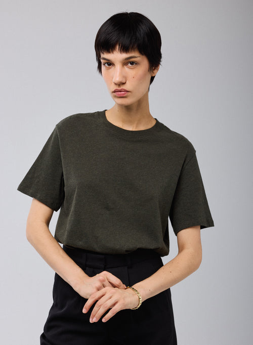 T-shirt Vert Col Rond Manches Courtes en Deluxe Coton - MAJESTIC FILATURES