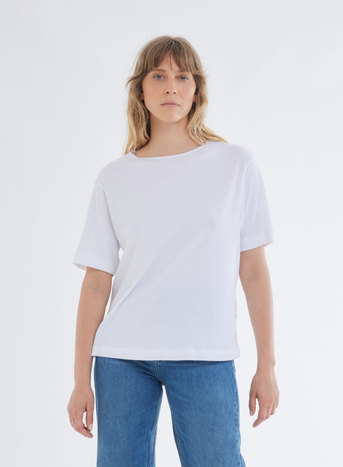 T-shirt Blanc Col Bateau Manches Courtes en en Deluxe Coton - MAJESTIC FILATURES