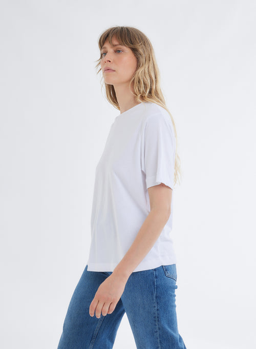 T-shirt Blanc Col Bateau Manches Courtes en en Deluxe Coton - MAJESTIC FILATURES