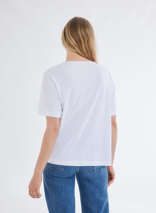 T-shirt Blanc Col Bateau Manches Courtes en en Deluxe Coton - MAJESTIC FILATURES