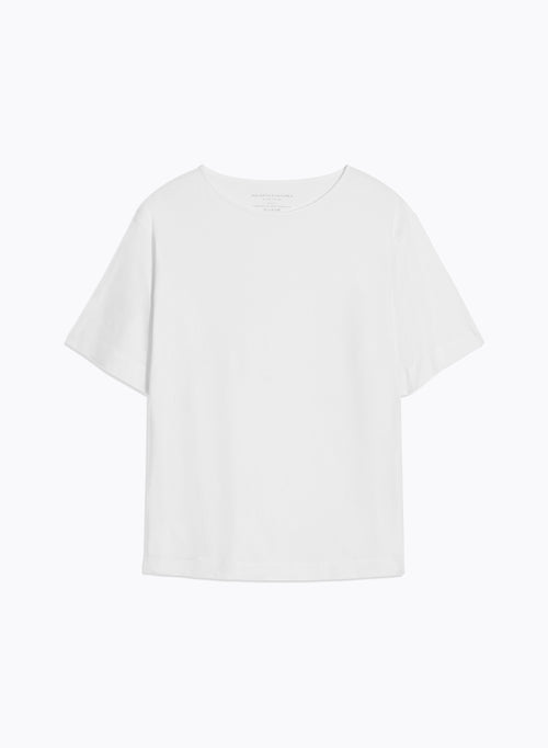 T-shirt Blanc Col Bateau Manches Courtes en en Deluxe Coton - MAJESTIC FILATURES