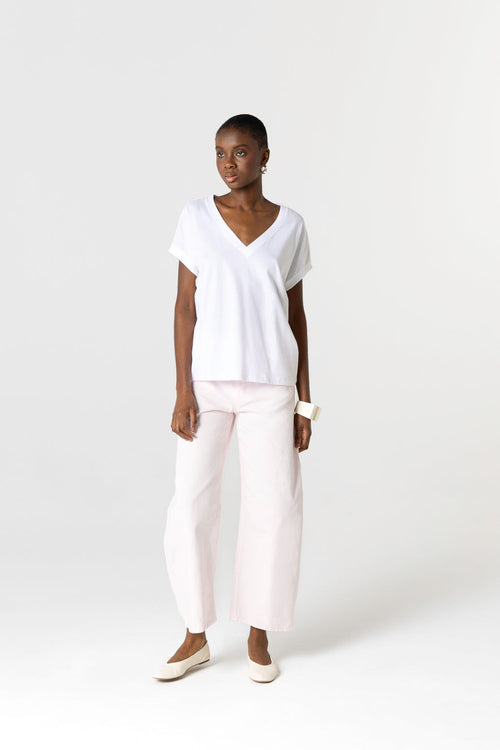 T-shirt Blanc Col V Manches Courtes en Coton Organique - MAJESTIC FILATURES