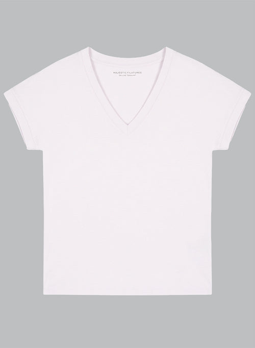 T-shirt Rose Col V Manches Courtes en Coton Organique - MAJESTIC FILATURES