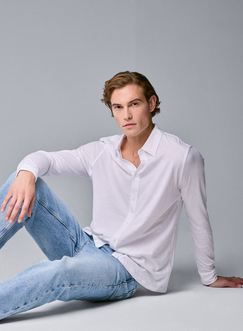 White Long Sleeve Deluxe Cotton Shirt - MAJESTIC FILATURES