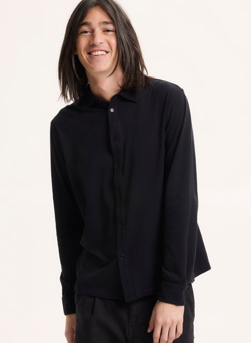 Long Sleeve Black Shirt in Deluxe Cotton - MAJESTIC FILATURES