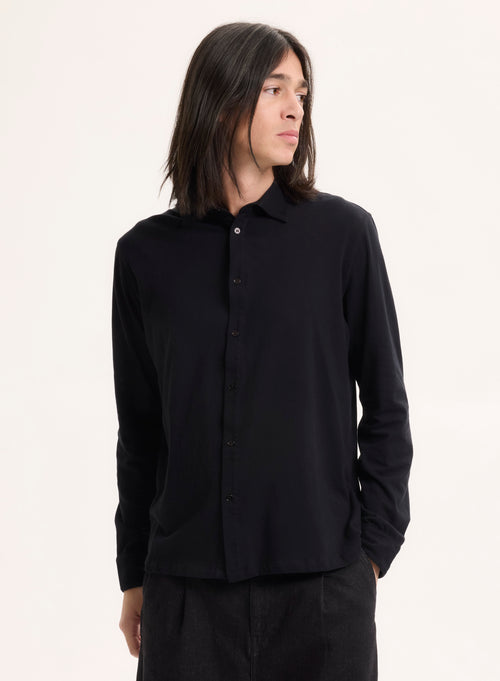 Long Sleeve Black Shirt in Deluxe Cotton - MAJESTIC FILATURES