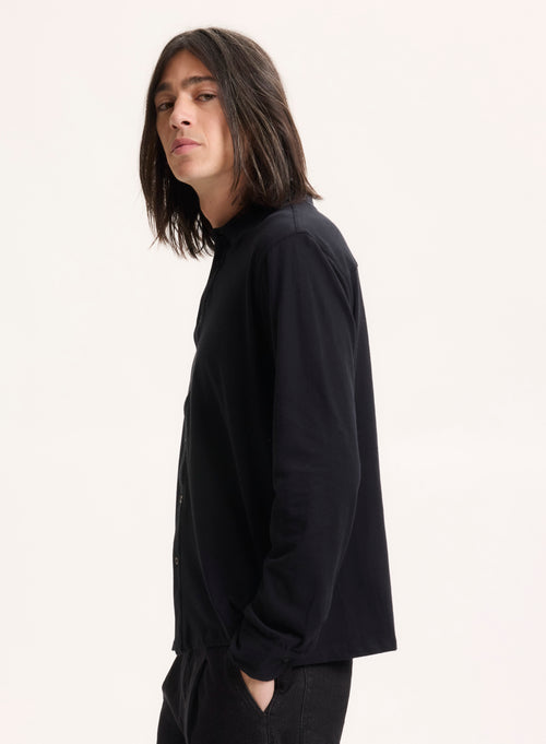 Long Sleeve Black Shirt in Deluxe Cotton - MAJESTIC FILATURES