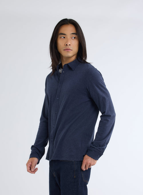 Deluxe Cotton Long Sleeve Navy Shirt - MAJESTIC FILATURES