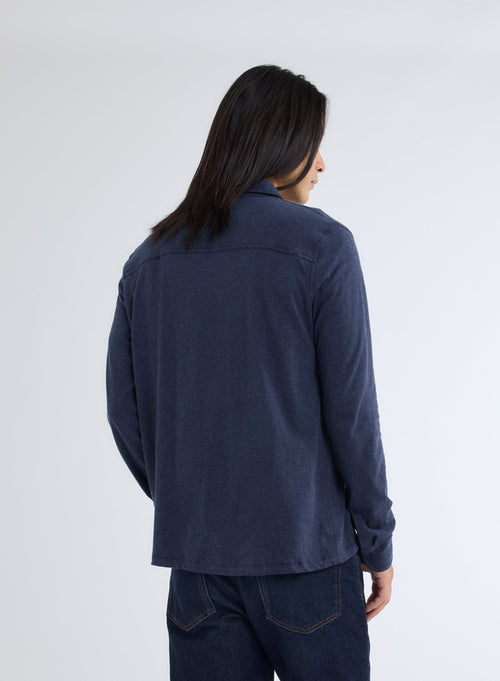 Deluxe Cotton Long Sleeve Navy Shirt - MAJESTIC FILATURES