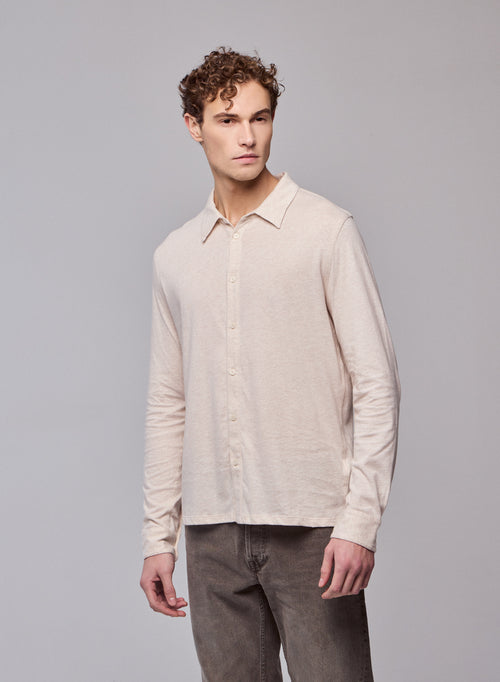 Beige Shirt Langarmshirt aus Bio-Baumwolle - MAJESTIC FILATURES