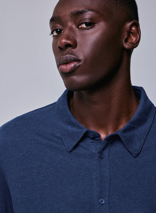 Camisa azul Camisa de manga larga en algodón orgánico - MAJESTIC FILATURES