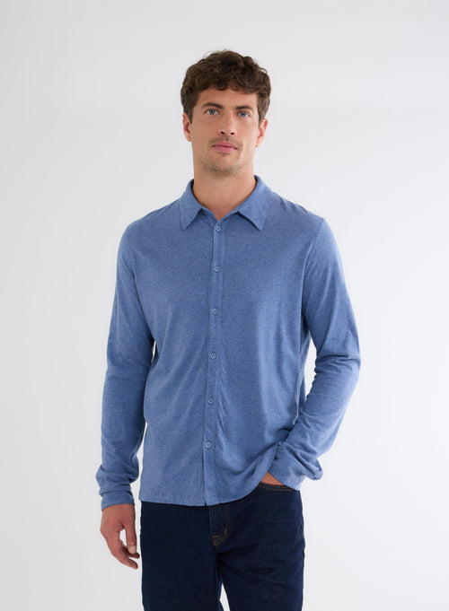 Blue Long Sleeve Shirt in Deluxe Cotton - MAJESTIC FILATURES