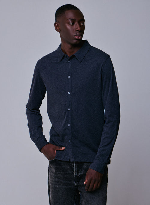 Black Shirt Long Sleeve in Deluxe Cotton - MAJESTIC FILATURES