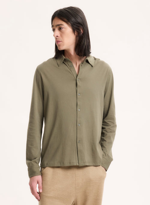 Green Long Sleeve Organic Cotton Shirt - MAJESTIC FILATURES