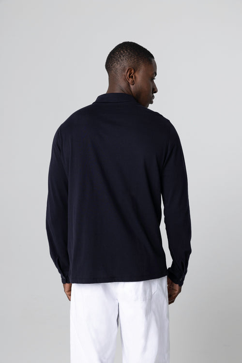 Camisa azul marino con cuello camisero y mangas largas de algodón orgánico - MAJESTIC FILATURES