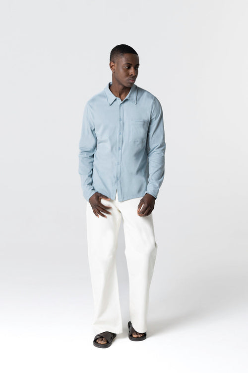 Chemise Bleu Clair Col Chemise Manches Longues en Coton Organique - MAJESTIC FILATURES