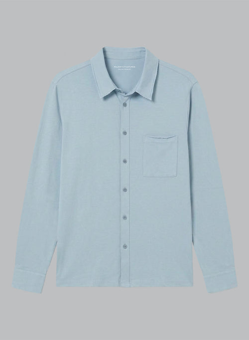 Chemise Bleu Clair Col Chemise Manches Longues en Coton Organique - MAJESTIC FILATURES