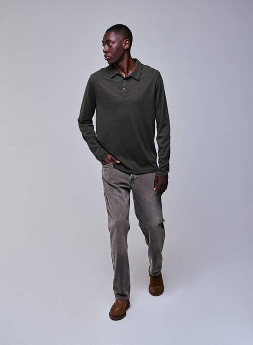 Polo Verde Polo de Manga Larga en Algodón Orgánico - MAJESTIC FILATURES