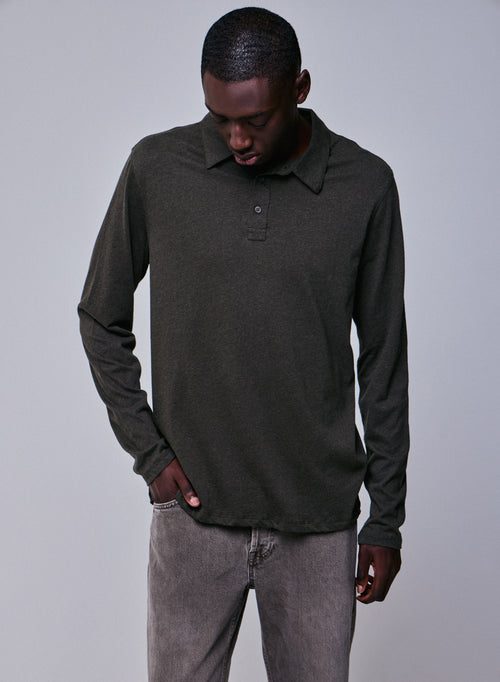Polo Verde Polo de Manga Larga en Algodón Orgánico - MAJESTIC FILATURES