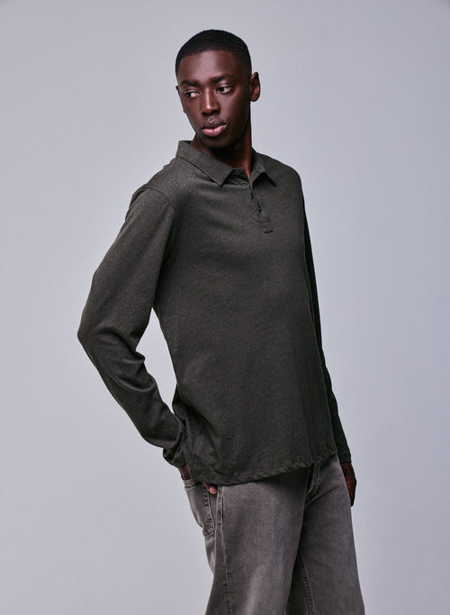 Polo Verde Polo de Manga Larga en Algodón Orgánico - MAJESTIC FILATURES