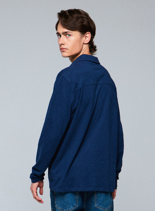 Polo Azul Polo de Manga Larga en Algodón Orgánico - MAJESTIC FILATURES