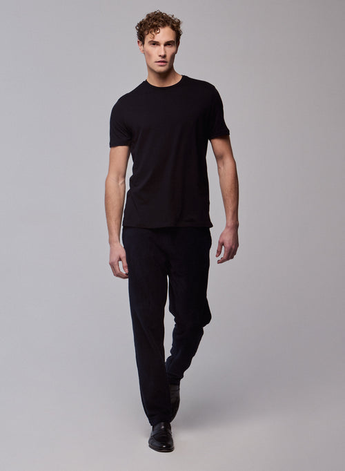 Julien Black T-shirt Short Sleeve Round Neck in Deluxe Cotton - MAJESTIC FILATURES