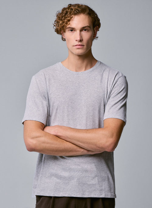 Julien Light Grey T-shirt Round Neck Short Sleeves in Deluxe Cotton - MAJESTIC FILATURES