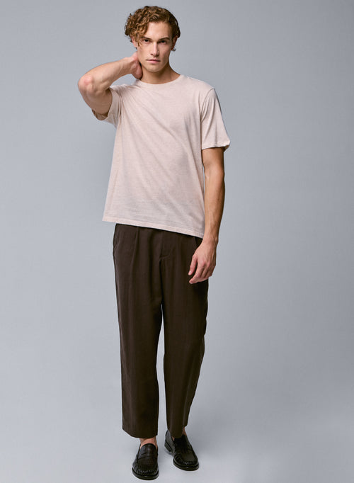 Beige Round Neck Short Sleeve T-Shirt in Organic Cotton - MAJESTIC FILATURES