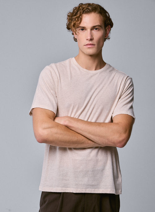Beige Round Neck Short Sleeve T-Shirt in Organic Cotton - MAJESTIC FILATURES