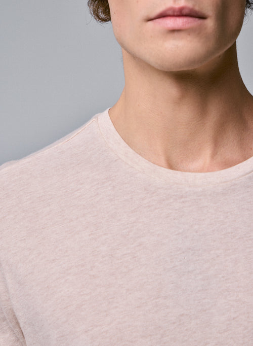 Beige Round Neck Short Sleeve T-Shirt in Organic Cotton - MAJESTIC FILATURES