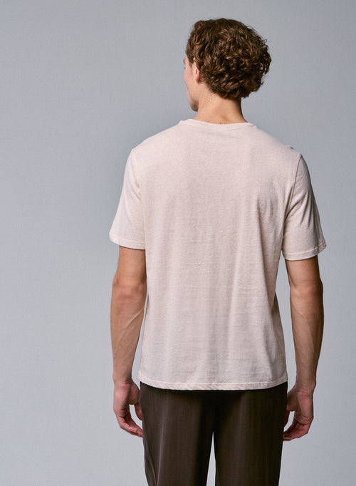 Beige Round Neck Short Sleeve T-Shirt in Organic Cotton - MAJESTIC FILATURES