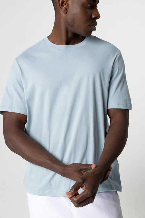 Camiseta azul claro de cuello redondo y manga corta de algodón orgánico - MAJESTIC FILATURES