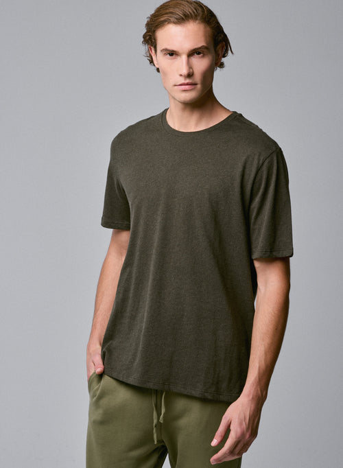 Camiseta verde de manga corta con cuello redondo en algodón orgánico - MAJESTIC FILATURES