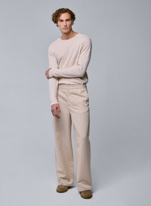 Camiseta de manga larga con cuello redondo beige en algodón orgánico - MAJESTIC FILATURES