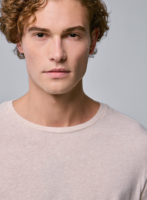 Camiseta de manga larga con cuello redondo beige en algodón orgánico - MAJESTIC FILATURES