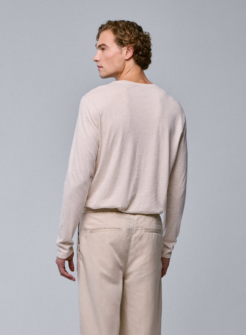 Camiseta de manga larga con cuello redondo beige en algodón orgánico - MAJESTIC FILATURES