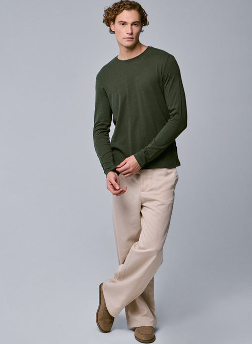 Green Round Neck Long Sleeve T-shirt in Organic Cotton - MAJESTIC FILATURES