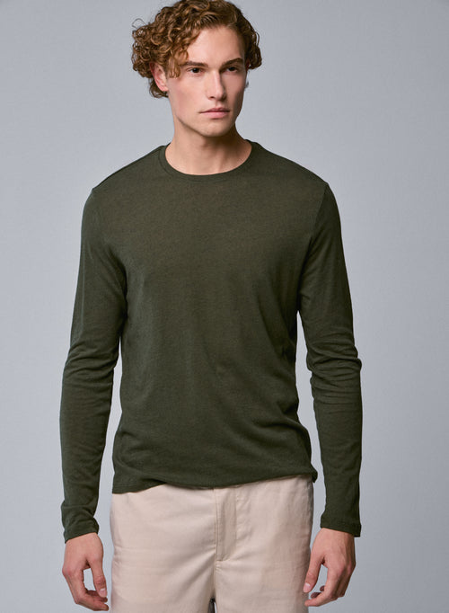 Green Round Neck Long Sleeve T-shirt in Organic Cotton - MAJESTIC FILATURES