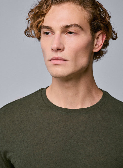 Green Round Neck Long Sleeve T-shirt in Organic Cotton - MAJESTIC FILATURES