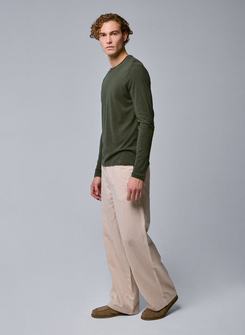 Green Round Neck Long Sleeve T-shirt in Organic Cotton - MAJESTIC FILATURES