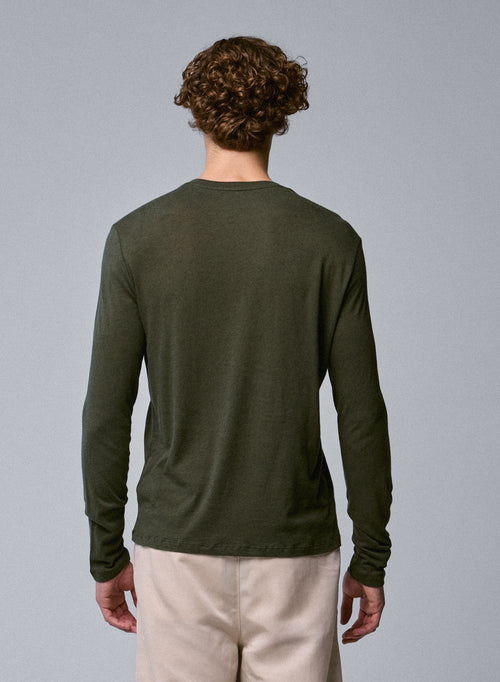 Green Round Neck Long Sleeve T-shirt in Organic Cotton - MAJESTIC FILATURES