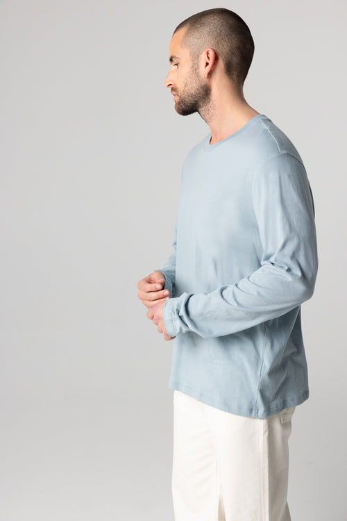 T-shirt Bleu Clair Col Rond Manches Longues en Coton Organique - MAJESTIC FILATURES