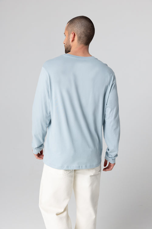 T-shirt Bleu Clair Col Rond Manches Longues en Coton Organique - MAJESTIC FILATURES