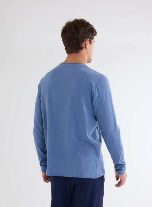 James Blue T-shirt Crew Neck Long Sleeves in Deluxe Cotton - MAJESTIC FILATURES