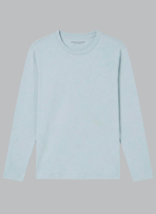 Hellblaues Langarm-T-Shirt mit Rundhalsausschnitt aus Bio-Baumwolle - MAJESTIC FILATURES