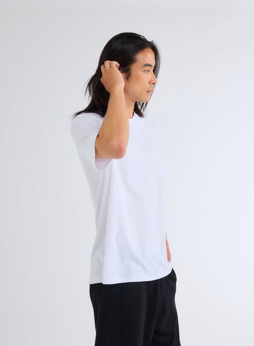 White Round Neck Short Sleeve T-shirt in Deluxe Cotton - MAJESTIC FILATURES